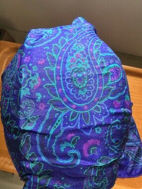 Gorgeous Silk Paisley Blue And Purple Scarf Vintage